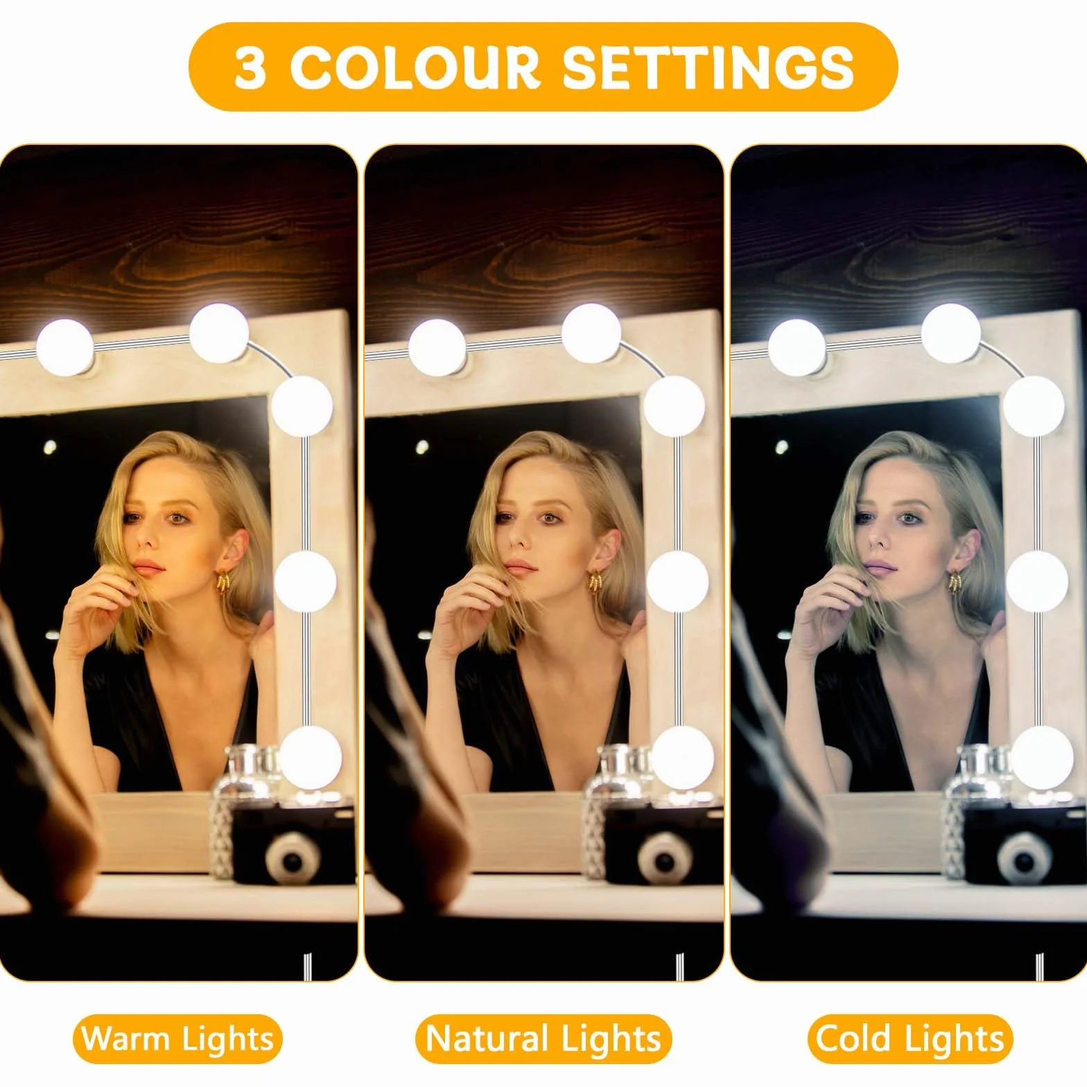 Auauraintt 10 luci LED per specchio dimmerabili Hollywood, 3 colori regolabili, lampada da toeletta, lampada da trucco, adatta per specchio da trucco, spogliatoio, bagno [classe energetica F]