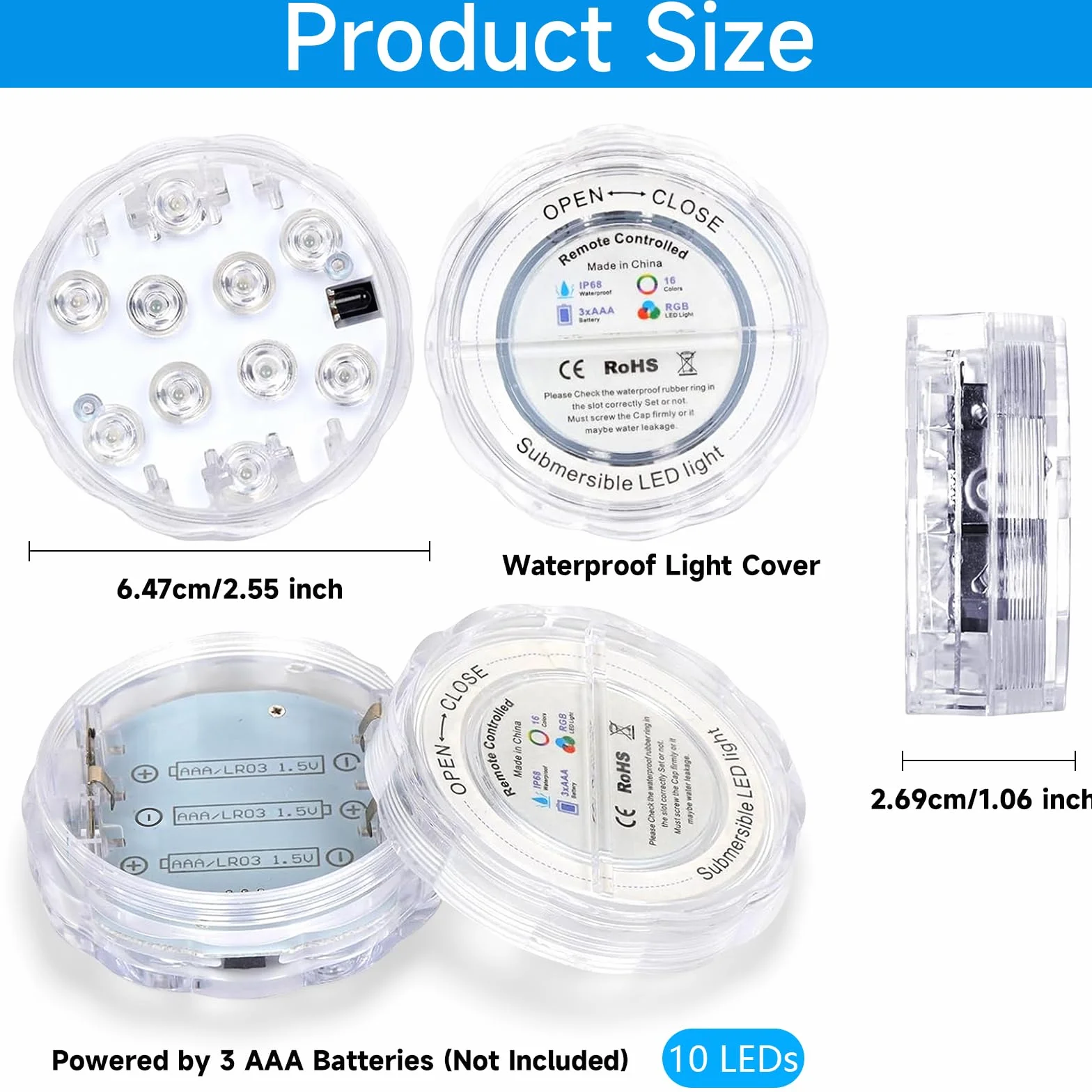 KATELUO Luci Piscina Fuori Terra, Luce Led Sommergibili Mini RGB Multicolore LED Lampadine Luce Subacquea con Telecomando, IP68 Impermeabile Luci per Piscina per Vasca da Bagno, Acquario, Piscina