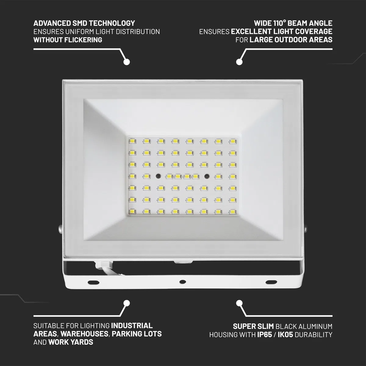V-TAC Faro LED da Esterno 50W Bianco - [ E-Series - Alte Perfomance, Bassi Consumi ] - 4000 Lumen - Super Slim Design - IP65 - Proiettore Casa, Garage, Magazzino - Impermeabile - Luce Naturale 4000K
