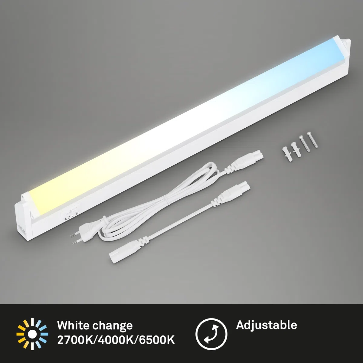 BRILONER - Lampada sottopensile LED orientabile, barra led sottopensile CCT per cucina, temperatura di colore regolabile, luce per armadi, 6,5W, 545x60x25mm (LxLxA), bianco