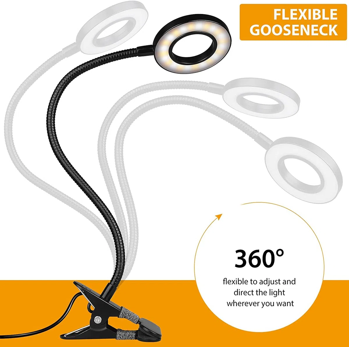 TBTeek Lampada da Lettura, 48 LED Lampada a Pinza, Lampada da Scrivania per la Cura degli Occhi, 3 Modalità e 10 Livelli di Dimmerazione, Lampada a Morsetto per Uso Ufficio Casa, Adattatore CE Incluso