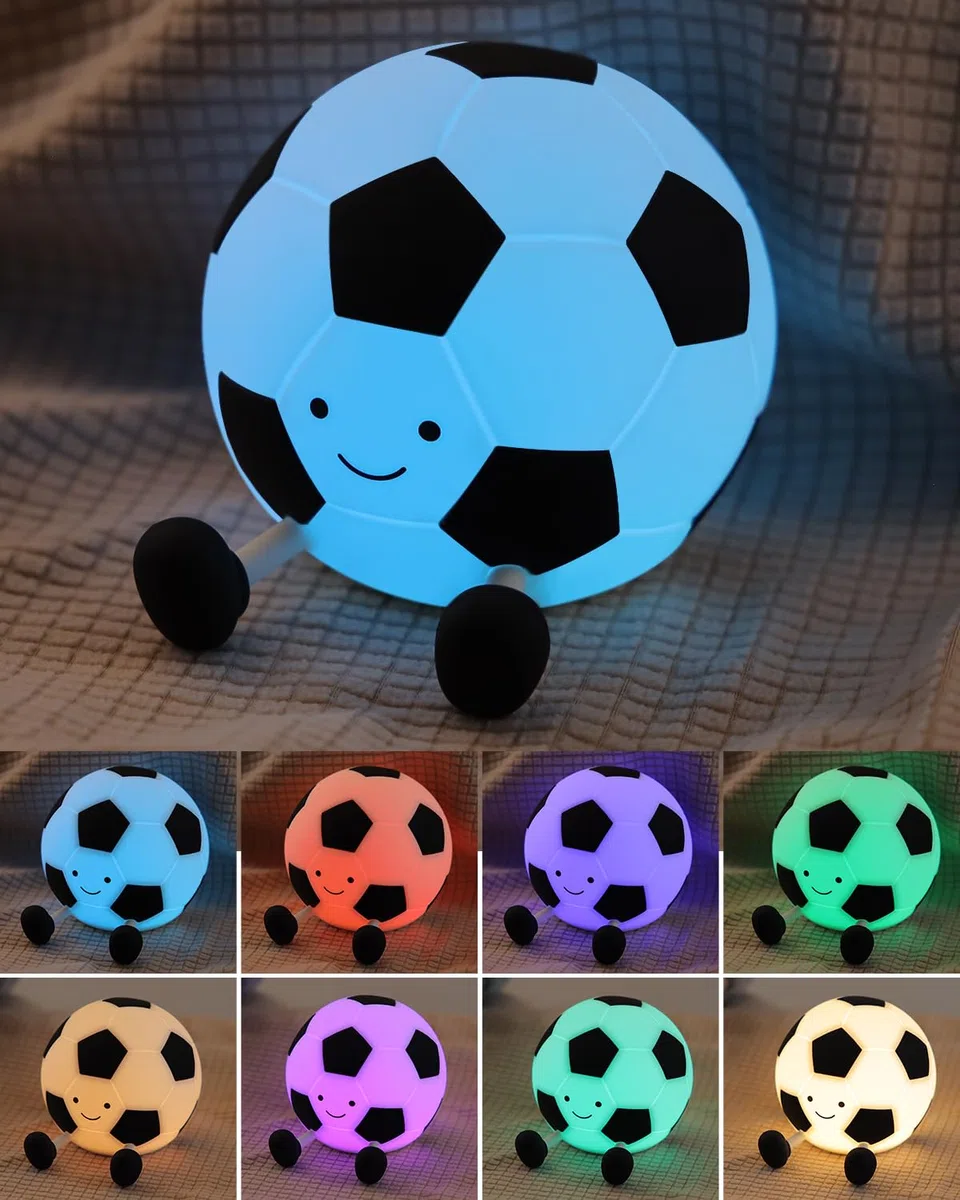 YISUN Luce Notturna Bambini Pallone da Calcio,Lampada da Notte per Neonati​ 7 Colori 3 Modalità di Luce,Controllo Touch,Lampada Carina in Silicone