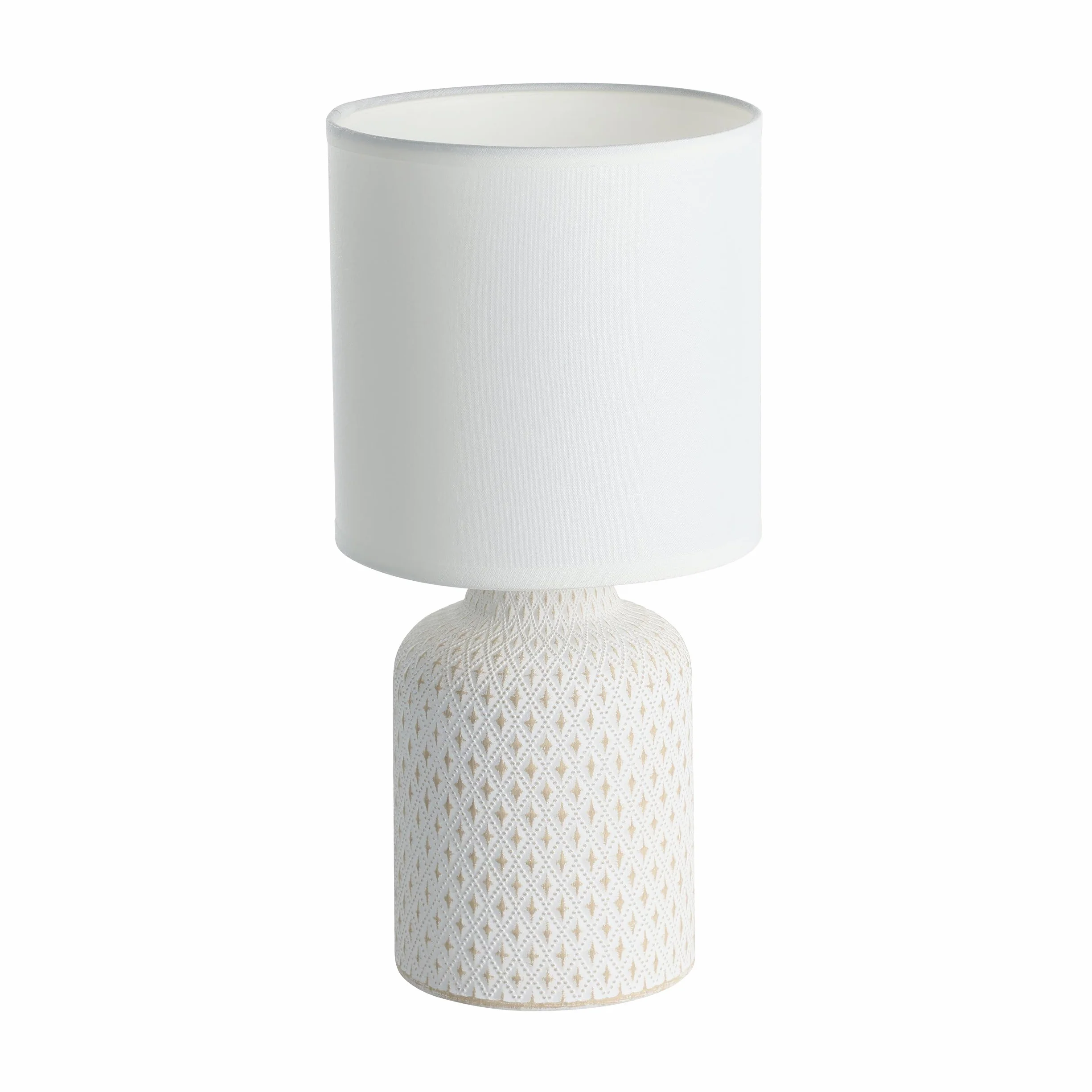 Eglo Bellariva Lampada da tavolo, lampada da comodino in ceramica color crema, tessuto bianco, lampada da soggiorno, lampada con interruttore, attacco E14