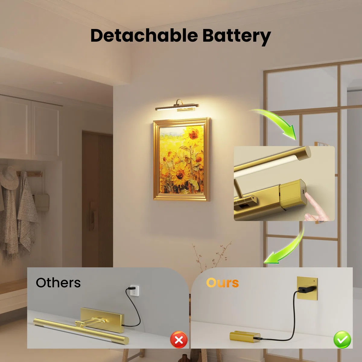 Confezione da 2 luci artistiche in ottone da 40,6 cm, 6000 mAh, ricaricabili a batteria, illuminazione wireless per casa, galleria, ufficio, soggiorno e camera da letto