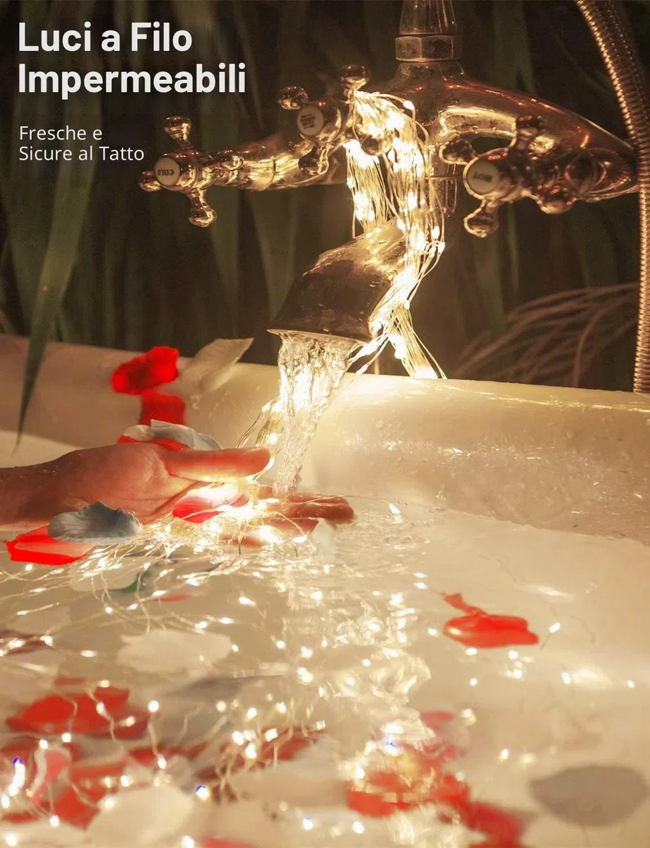 Joycome Fascio di Luce 2m 200 LED Luci a Cascata, 8 modalità di Illuminazione Catena Luminosa, Impermeabili Luci Decorative Stringa con Telecomando per Natale Festa Matrimonio ((Bianco Freddo)