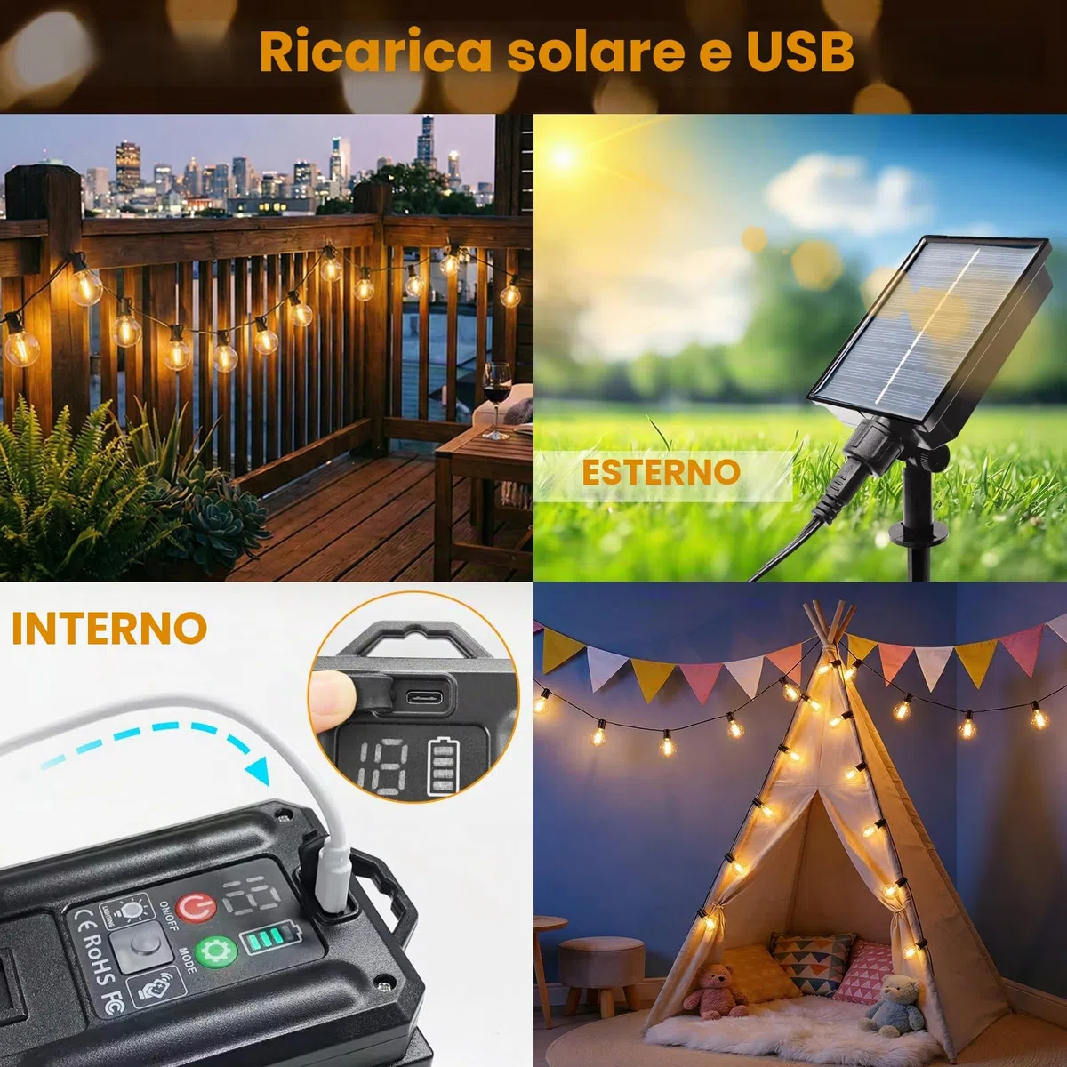 btfarm 5+3M Catena Luminosa Esterno Solare con Telecomando, Lampadine LED G40 Luci Solari da Giardino Impermeabile, 8 Modalità Lucine Esterno Energia Solare Dimmerabile per Gazebo Balcone