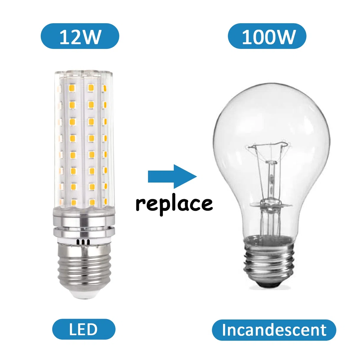 Lampadina Mais E27 LED 12W, 220-240V, Non Dimmerabile, 1200LM Bianco Caldo 3000K, Equivalente 100W Incandescenza, Lampadina LED E27 Mais per Lampadario, Lampada da Tavolo, Lampada da Parete, 6 Pezzi