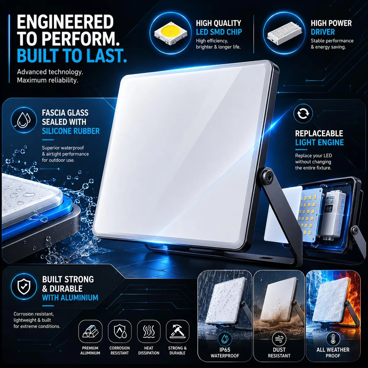 V-TAC Faro LED da Esterno 50W - [Chip Samsung + Tecnologia RLE + Innovativa Copertura in Policarbonato] - Alta Luminosità: 5000 Lumen - IP65 - Faretto LED per Casa, Garage, Magazzino - Luce CCT 3 IN 1