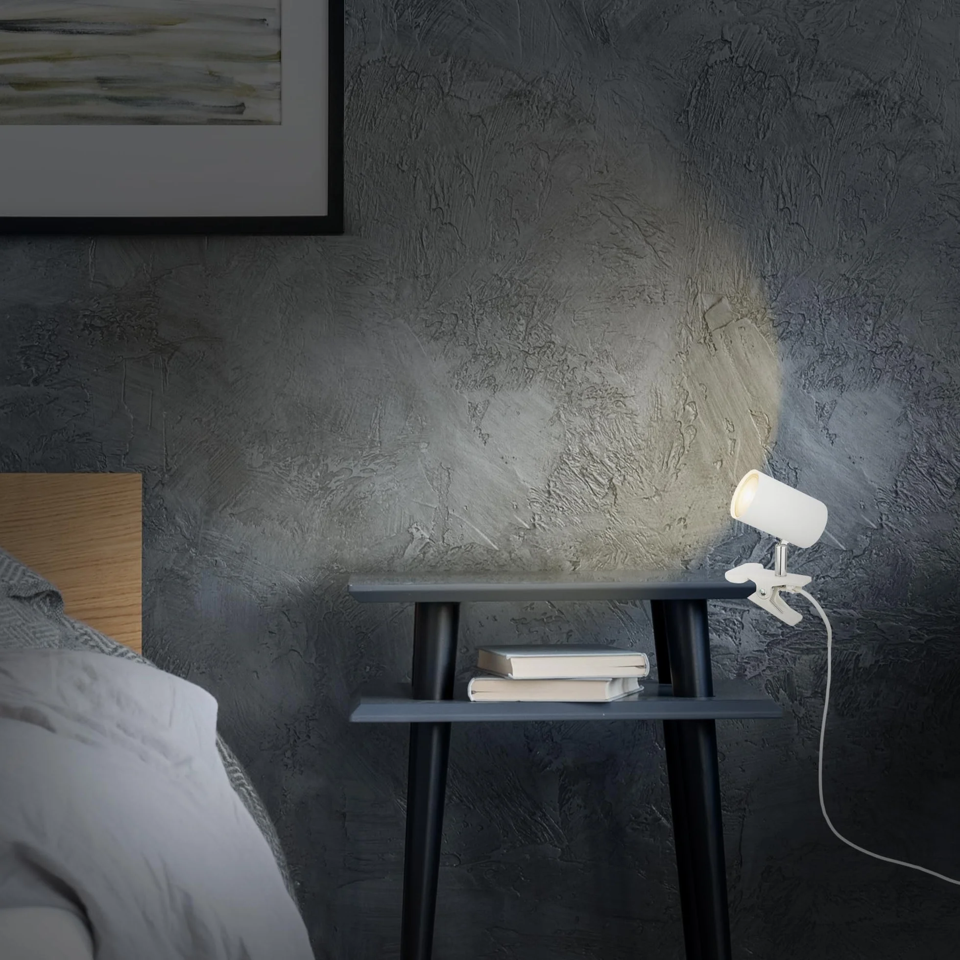 BRILONER - Lampada da scrivania con interruttore a cavo, orientabile, a spina, lampada da lettura, lampada a morsetto, lampada a morsetto, 16,5x6,5x12cm, bianco