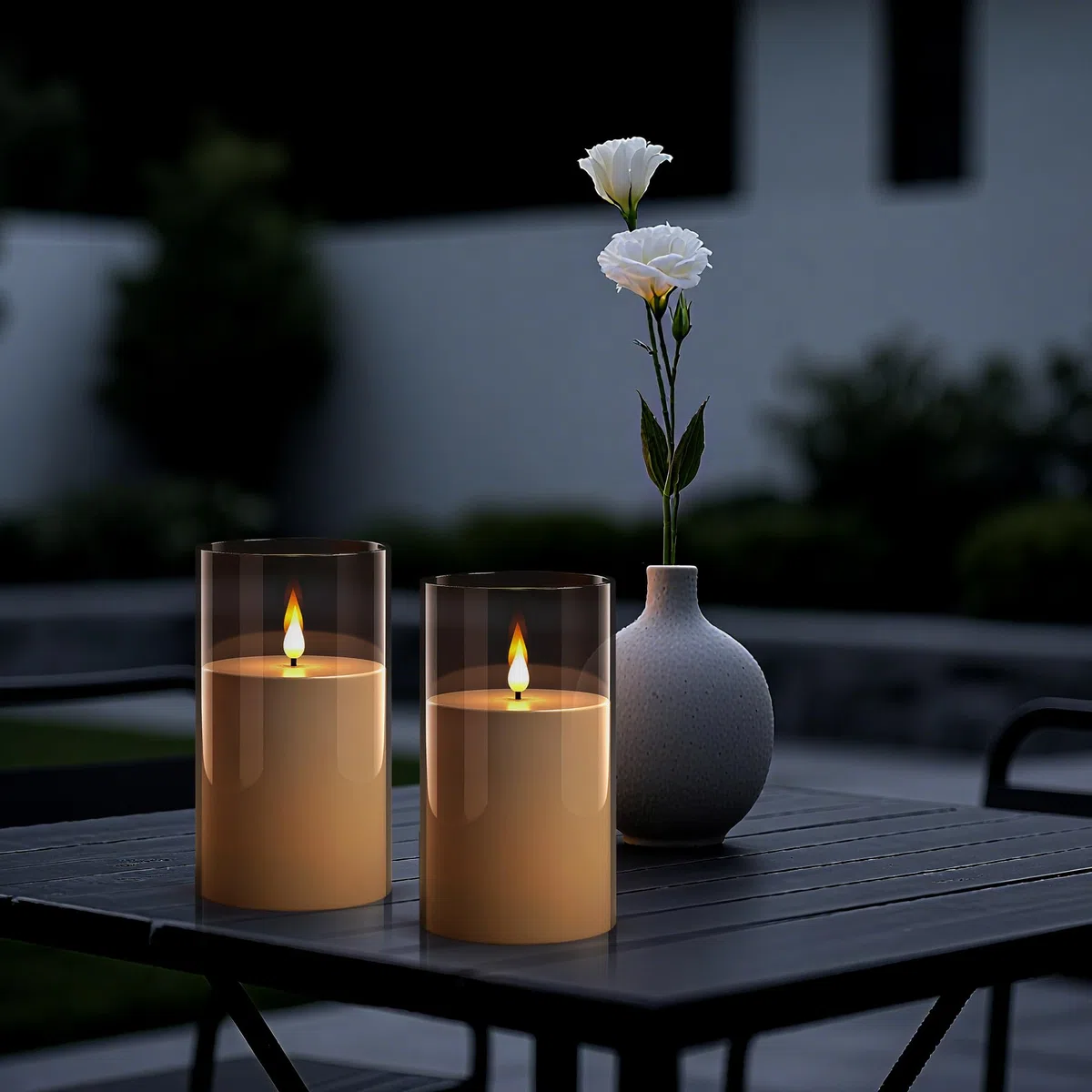 Forever Speed 2PCS Candele LED Esterni Impermeabili con Telecomando & Timer, 10cm x 17.5cm Acrilico Candele Senza Fiamma a Batteria Lumini LED Grandi Decorazione per Esterni - Grigio