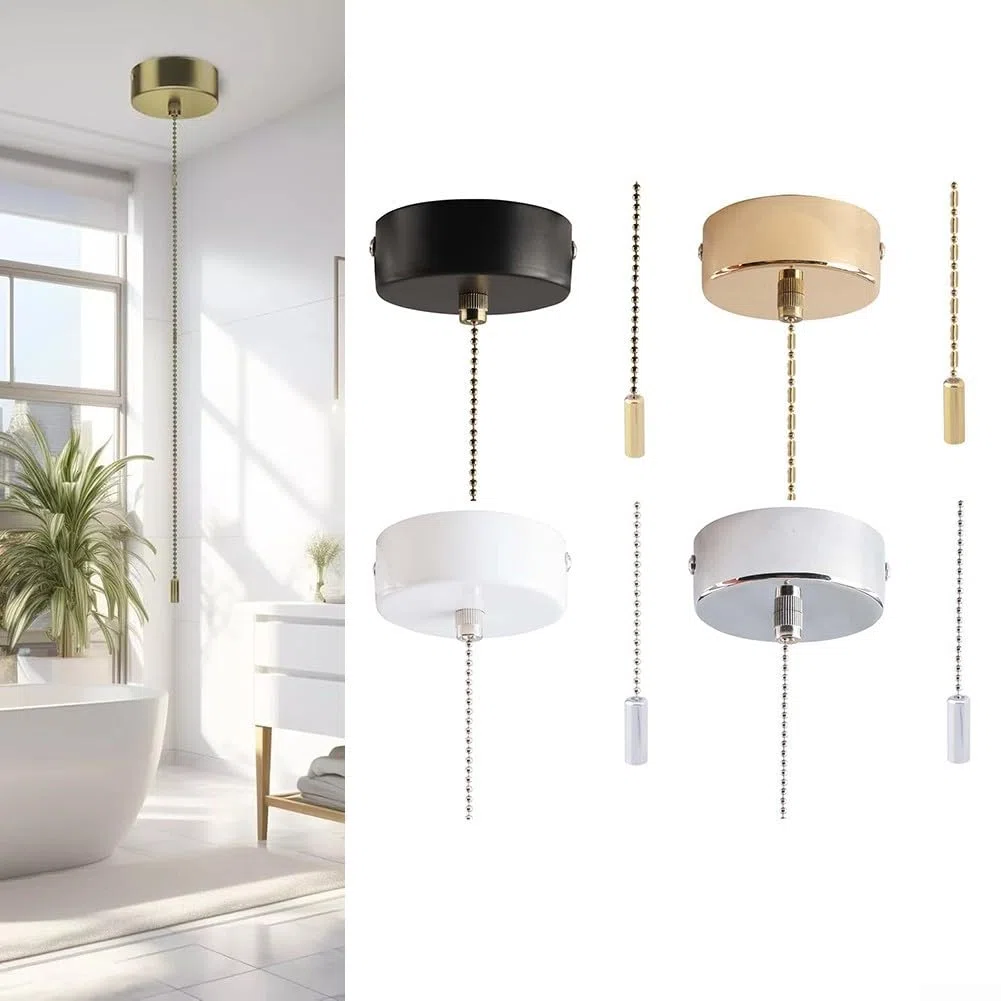 Interruttore a corda per la luce, interruttore per il soffitto del bagno, con catena estesa da 150 cm, per bagno (oro)