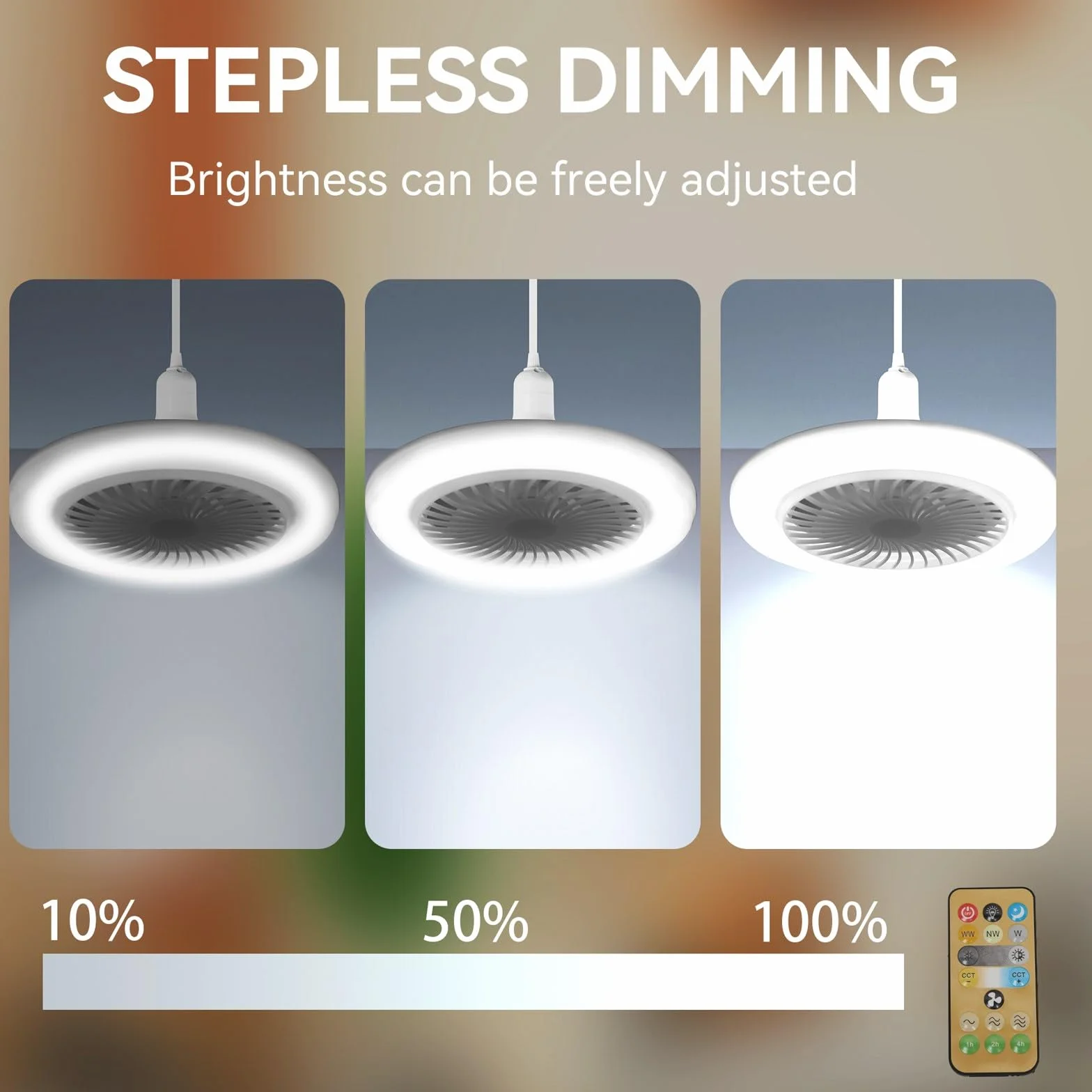 Lampada Ventilatore da Soffitto, E27 Lampadina Ventilatore da Soffitto, Ventilatore da Soffitto con Lampada con Telecomando, 3 velocità, Dimmerabile Ventilatore da Soffitto LED per Camera