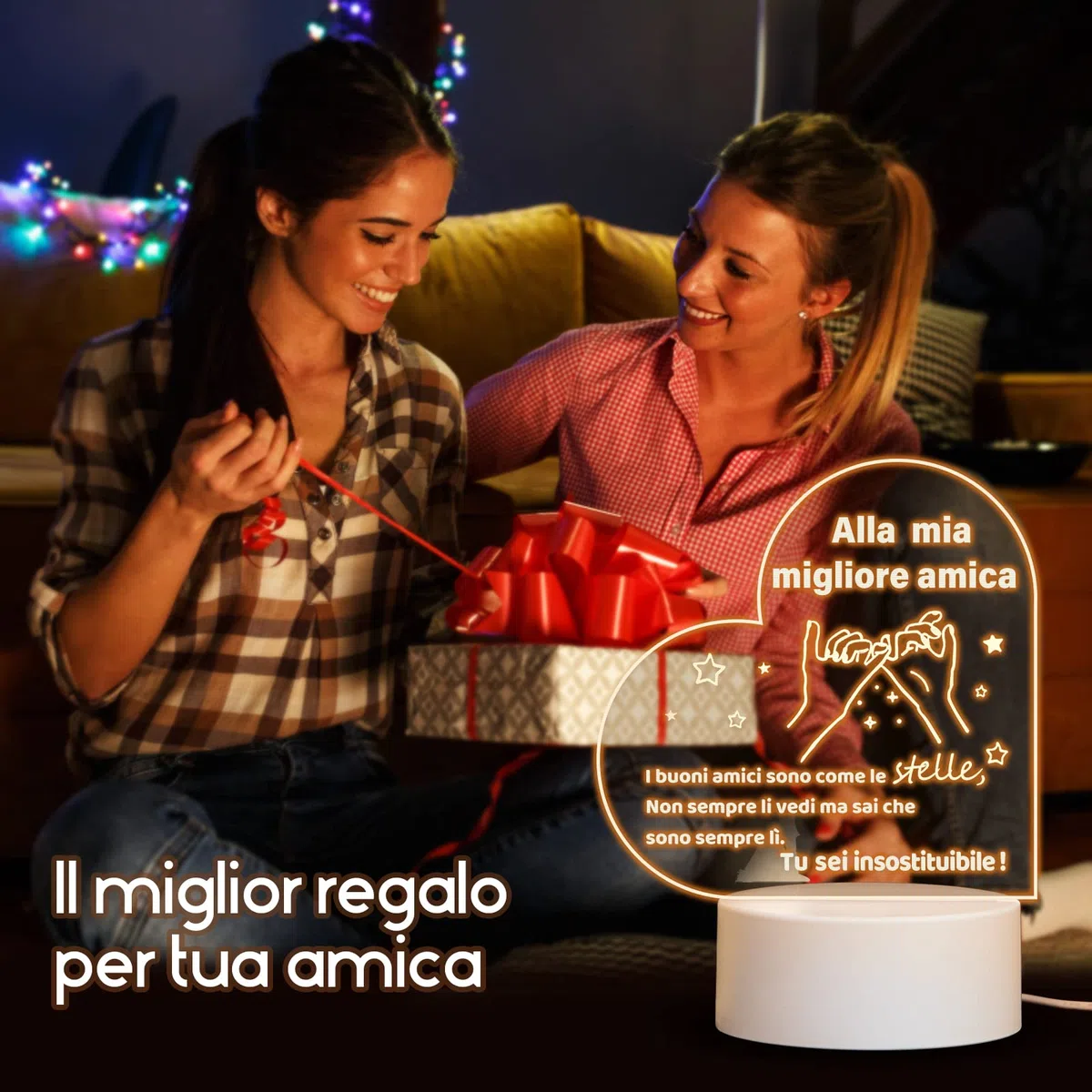 Regalo Amica Compleanno, Regalo Amica Speciale Originale, Luce notturna a LED, Regali di Amicizia per le Donne, Natale per Amiche