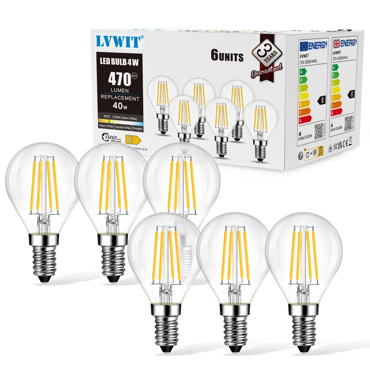 LVWIT Lampadine LED E14 Luce Calda 2700K, Lampadina 4W Equivalenti a 40W, 470LM, Lampadina LED Filamento G45 Stile Vintage Retrò, Risparmio Energetico, Non Dimmerabile, Pacco da 6 Unità