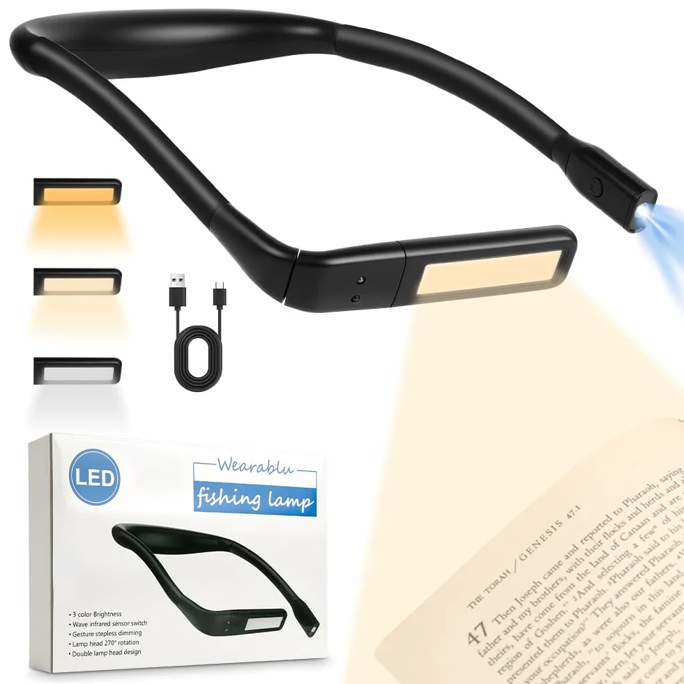 HOTUT Collo Lampada da Lettura Ricaricabile, Luce per Lettura Libri a Letto - Luce da lettura 3 Colori Ricaricabile e Regolabile, Flessibile Lampada da Collo Studio, Letto, Viaggi, Lavoro a Maglia