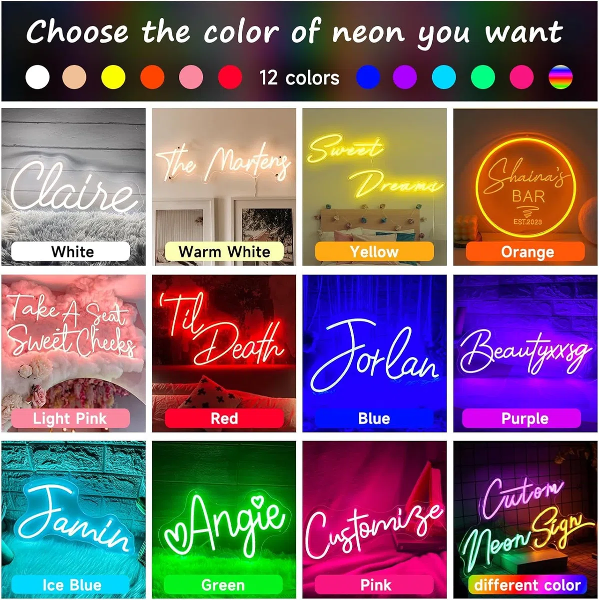 Insegna al Neon Scritta LED Personalizzabile per Decorazioni Scritta Neon Personalizzata per Feste Compleanno Matrimoni Negozi Bar Insegna Luminosa led Lampada Personalizzata(25-152cm）