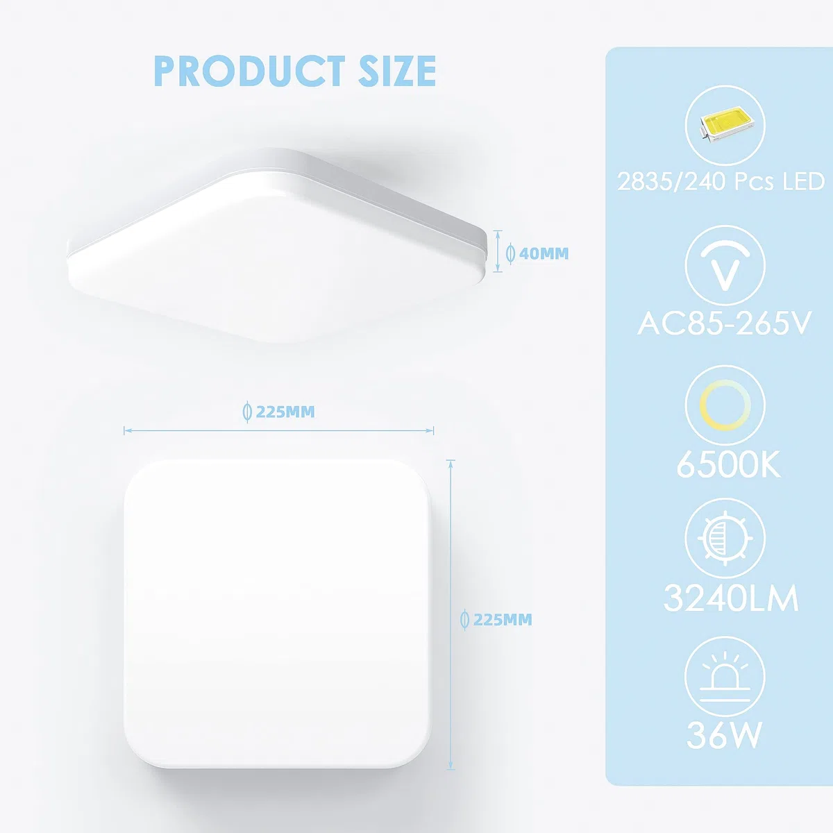 EASY EAGLE Plafoniera LED Soffitto 36W, Lampada Plafoniere Quadrato 3240LM 6500K Luce Bianco Freddo per Camera da Letto, Cucina, Soggiorno, Ufficio, Balcone, Bagno