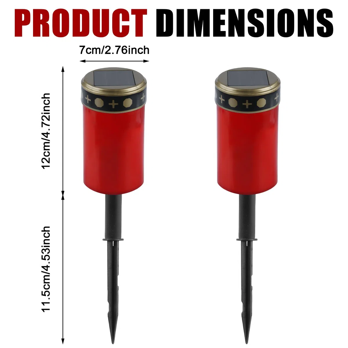 GOMETY Set di 4 candele per tomba, a energia solare, con picchetto, luce per tomba, luce fissa, luci per tomba, illuminazione per esterni, decorazione funeraria, ricordo (rosso) (rosso)