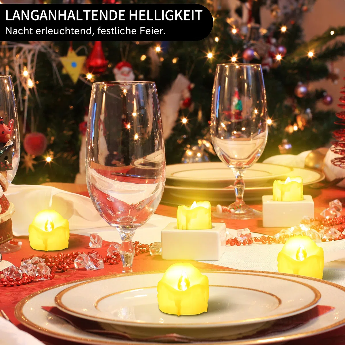 Daphomeu Set di 14 candele LED lampeggianti, ideali per Halloween, Natale, autunno e inverno, matrimonio, diametro 3,6 cm x altezza 3,2 cm