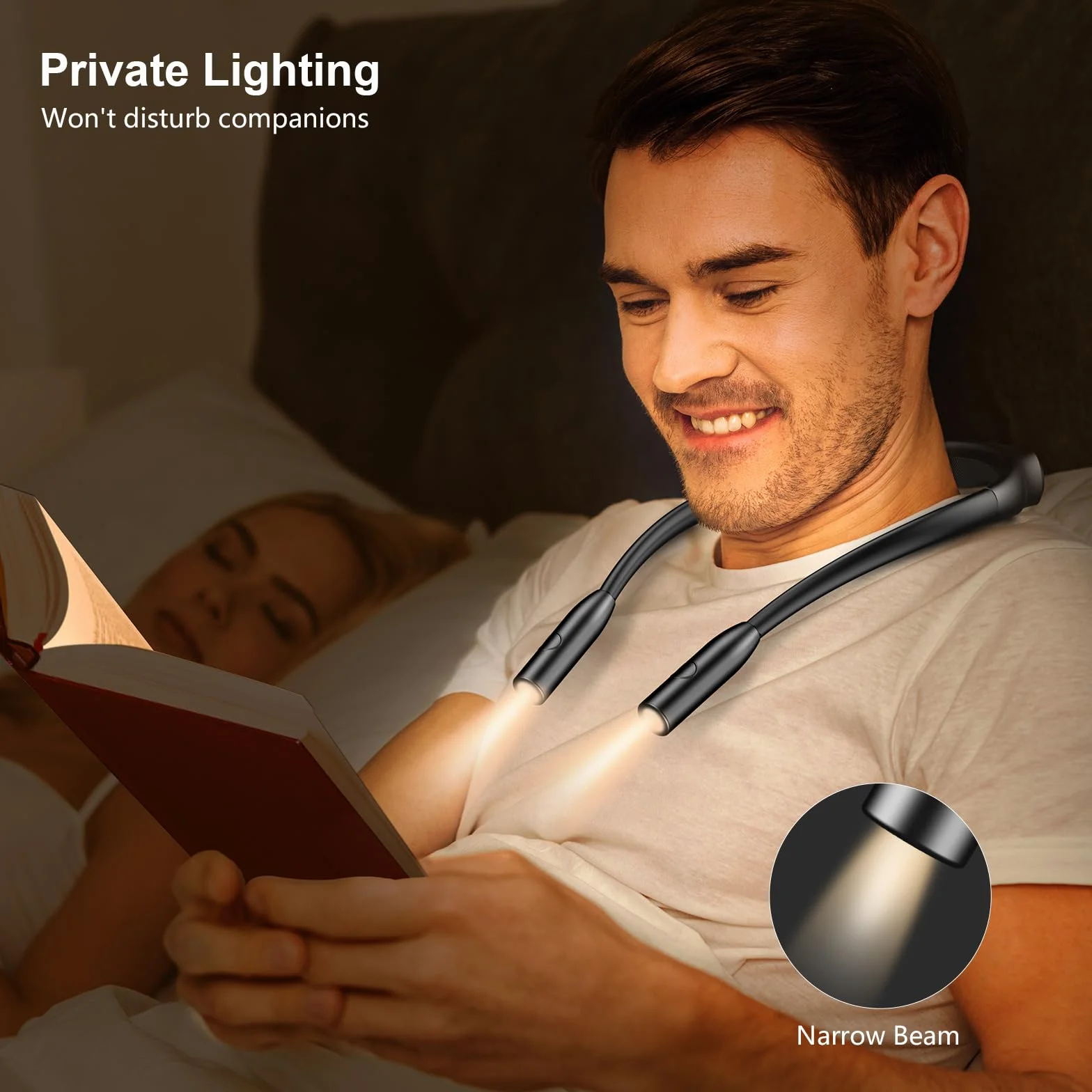 Gritin Luce per Lettura Libri a Letto Collo, LED Luce Lampada da Lettura per Libro Ricaricabile, Dimmerazione Continua & 3 Temperature Colore, Comodo e Leggero per Studio, Lavoro a Maglia