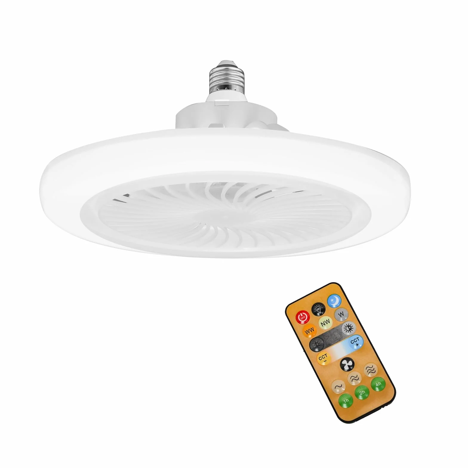 Lampada Ventilatore da Soffitto, E27 Lampadina Ventilatore da Soffitto, Ventilatore da Soffitto con Lampada con Telecomando, 3 velocità, Dimmerabile Ventilatore da Soffitto LED per Camera