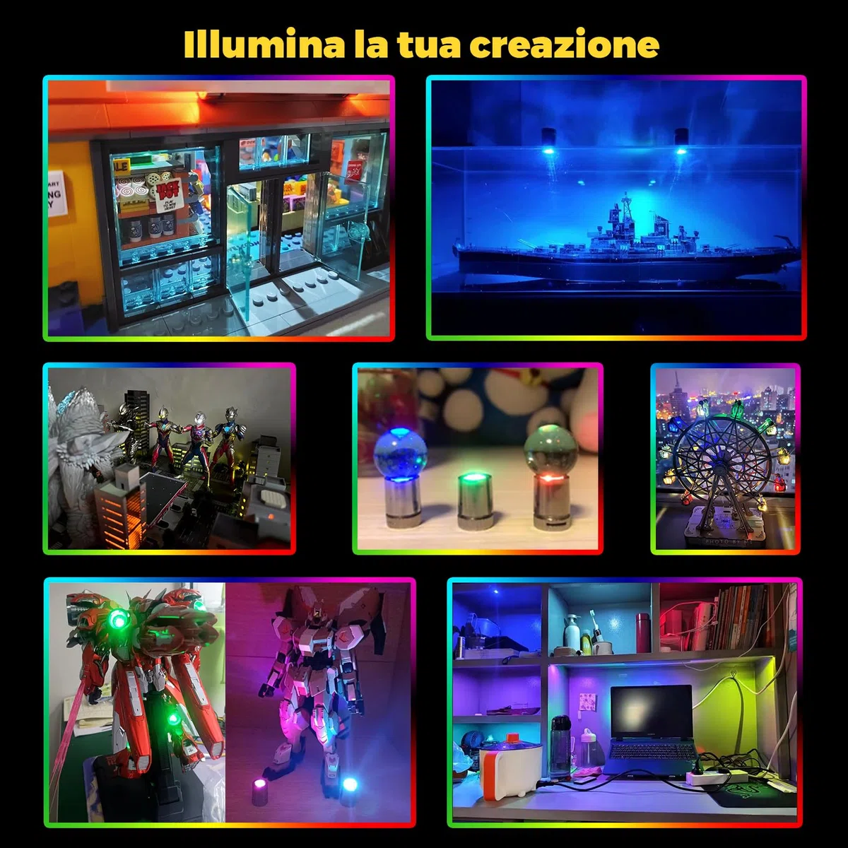 Confezione da 10 piccoli faretti a LED a batteria, bianco caldo, senza fili, in miniatura, per opere d'arte, pittura, vetrine, gioielli, armadio, artigianato fai da te (Bianco caldo)