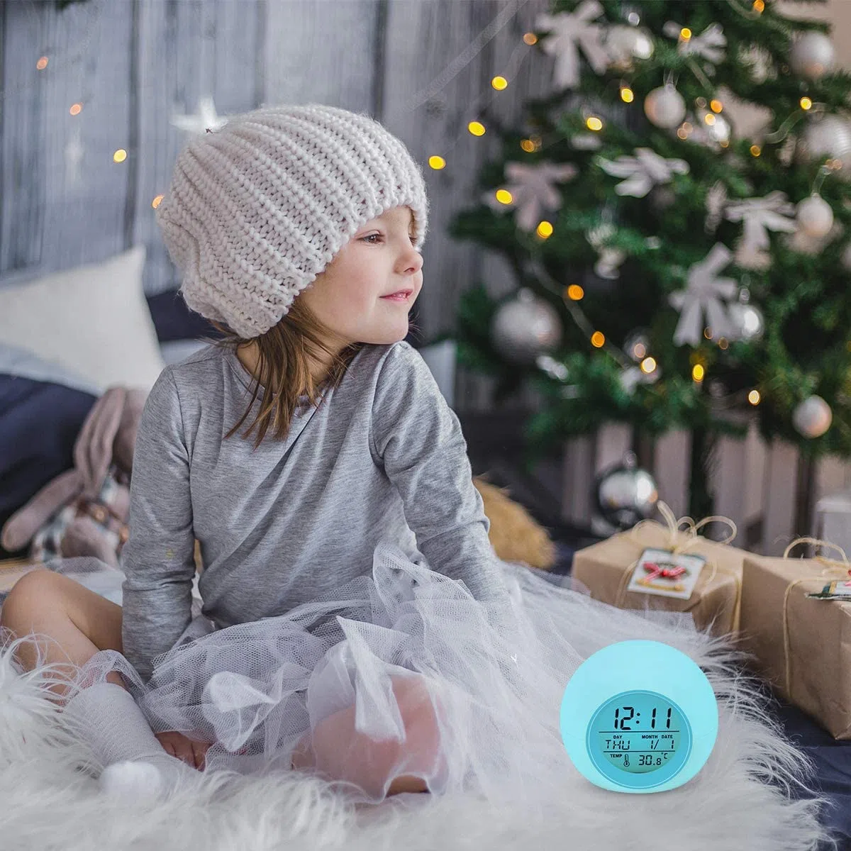 Kids Alarm Clock, sveglia per bambini, 7 colori che cambiano la luce per ragazzi e ragazze, funzione snooze, 8 suonerie, 12/24 ore, controllo one-tap, visualizzazione della temperatura interna