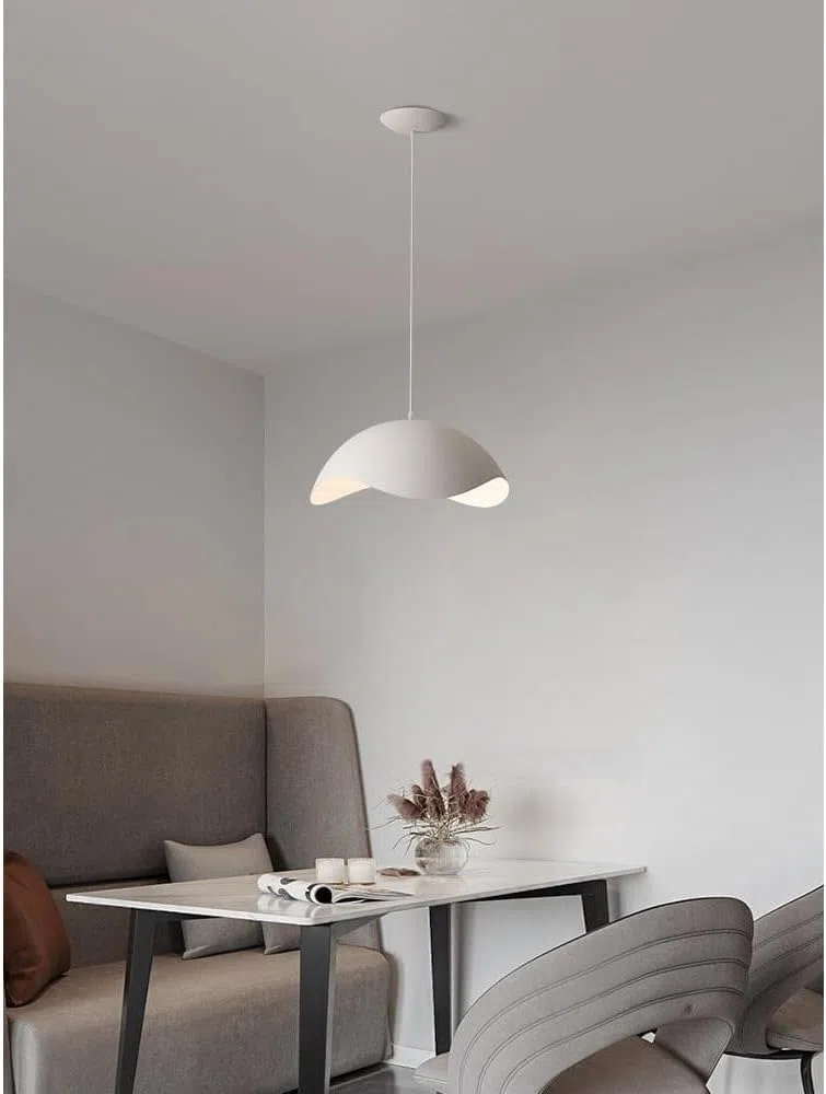 Lampadario a Sospensione Moderno E27 in Metallo Bianco, Design Curvo Elegante per Soggiorno Cucina Camera, Attacco E27 1x60W, Lampadina non Inclusa – A23-B
