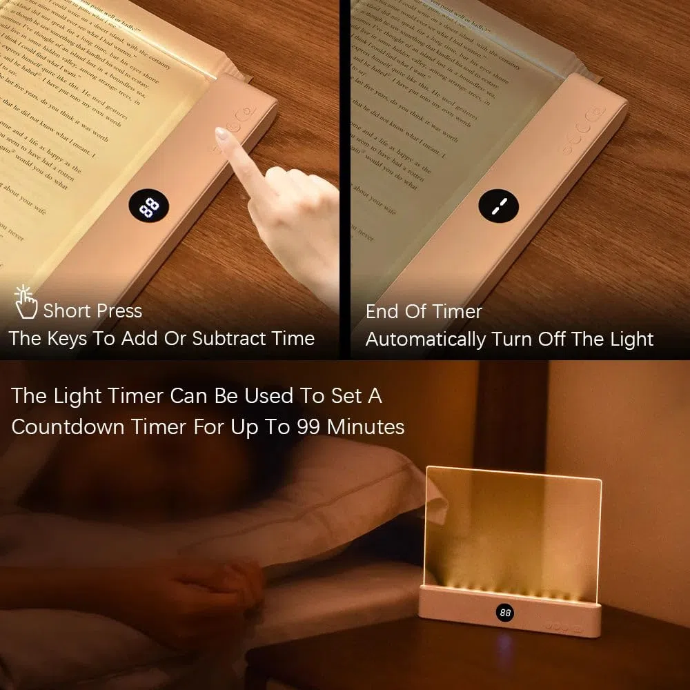 Luce da lettura sottile a LED per letto, illuminazione per pagine di libri piatti con luce morbida, lampada da lettura notturna portatile per studio, viaggi, uso familiare, design leggero per libri