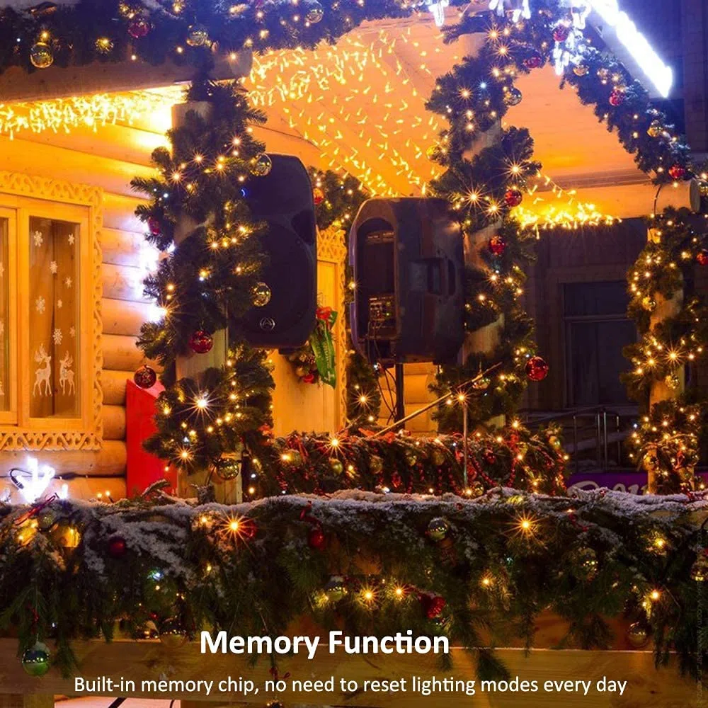 Catena di Luci Natale Esterno, BrizLabs 10M 100 LED Natale Decorazioni Stringa Fata Luce Impermeabile Catena Luminosa con 8 Modalità per Feste Albero di Natale Interno Giardino Eventi (Bianco Caldo)