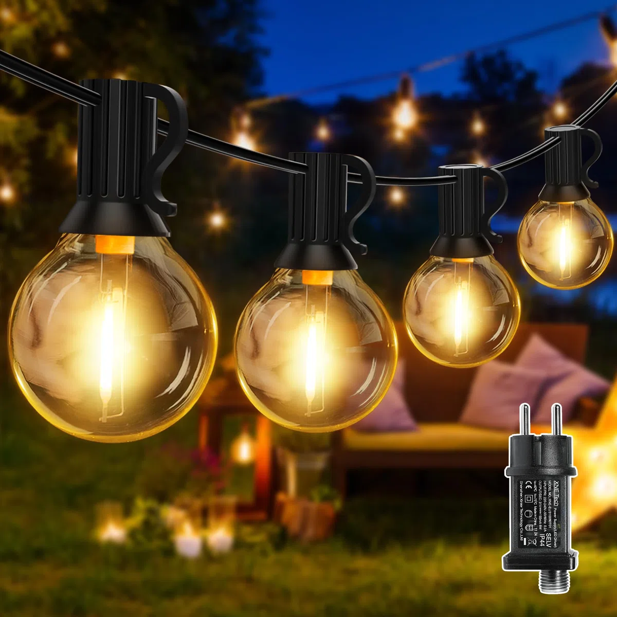 Ollny Catena di luci LED per esterni 5 M, catena di luci per esterni con 13+1 lampadine G40, catena di luci impermeabile per giardino, campeggio, balcone, gazebo, terrazza, matrimoni, feste