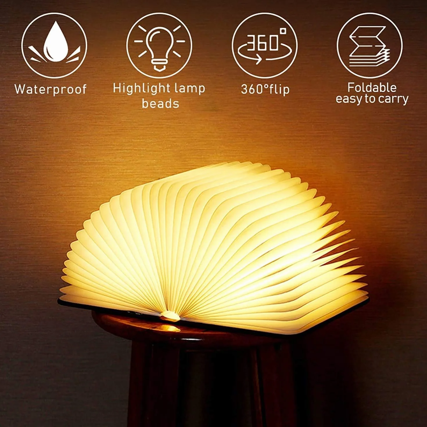 Lampada da lettura a LED, lampada da libro pieghevole, illuminazione d'atmosfera bianca calda ricaricabile tramite USB, lampada da scrivania, luce notturna, lampada da comodino per la decorazione