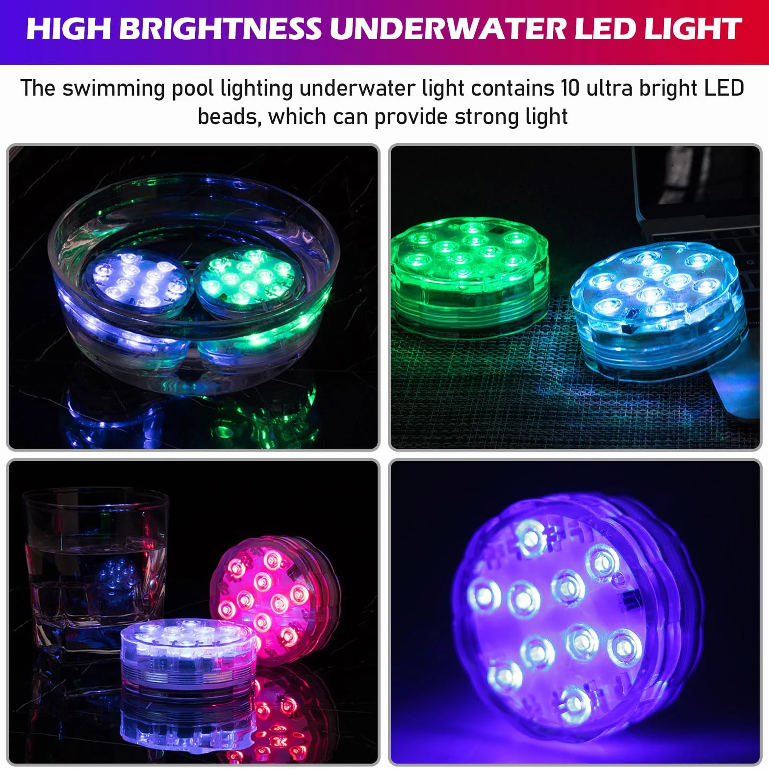 4 Pcs Luci LED RGB Impermeabili IP68 per Piscina, Acquario, Base Vaso e Vasca Idromassaggio - Palle Luminose Subacquee per Decorazione