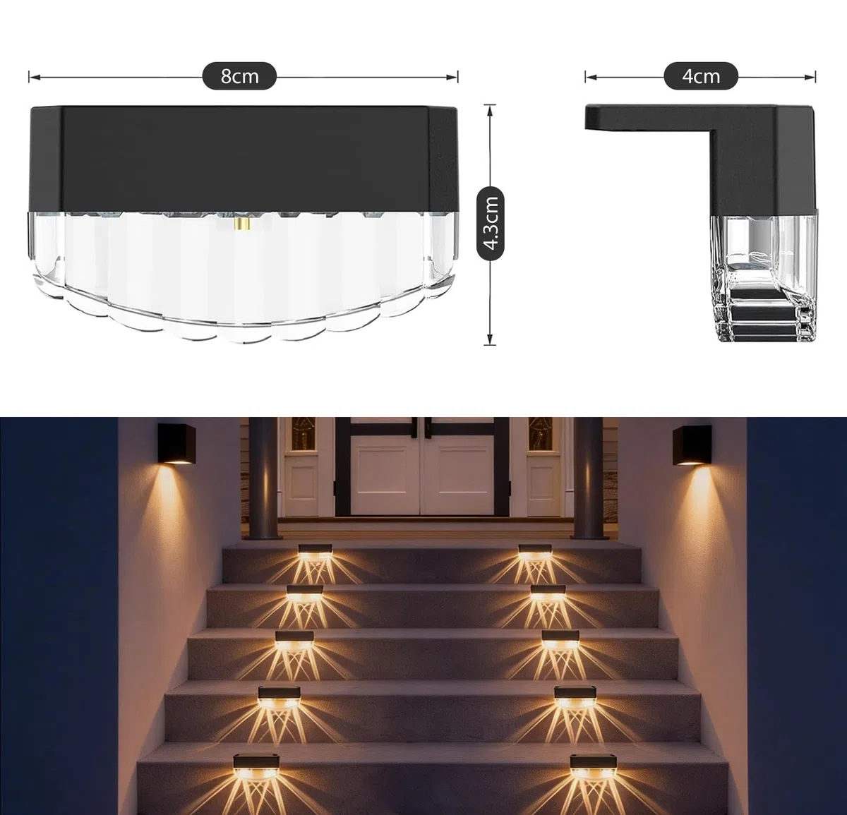 Lampada Solare Parete per Esterni,Confezione da 6 Luci Solari LED Impermeabili IP65 per Uso Esterno, Lampade Solari Bianche Calde Esterni,Decorazione del Terrazze, Balconi, Recinzioni, Giardino