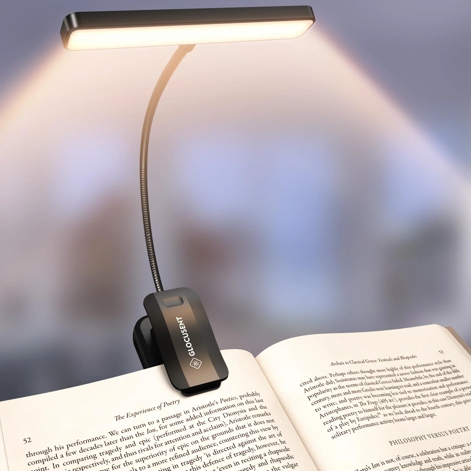 Glocusent 26 LEDs Luce per Lettura Libri a Letto, Lampada Luce da Lettura per Libro USB-C Ricaricabile con 5 Colore e 5 Luminosità, 360° Regolabile Lampada Libro per Notturna (Nero)