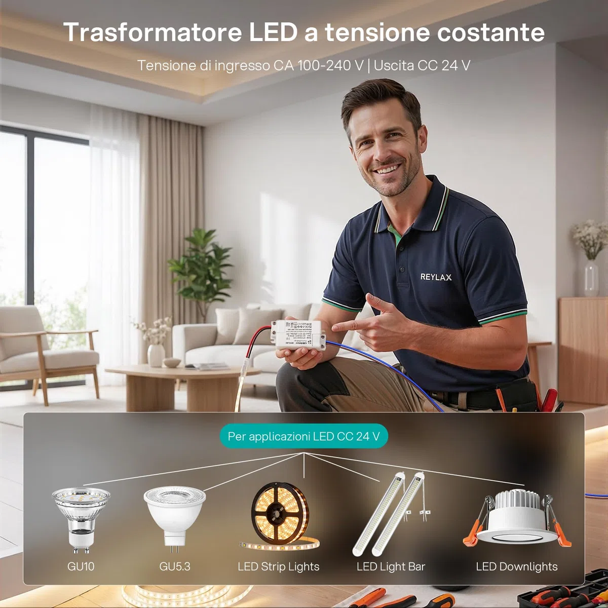 REYLAX Trasformatore LED 24V, Alimentatore 30W 1.25A, Alimentatore Interruttore AC 220V to DC Trasformatori, Driver LED di Tensione Costante, per Bassa Tensione Striscia Led Lampadina MR16 MR11