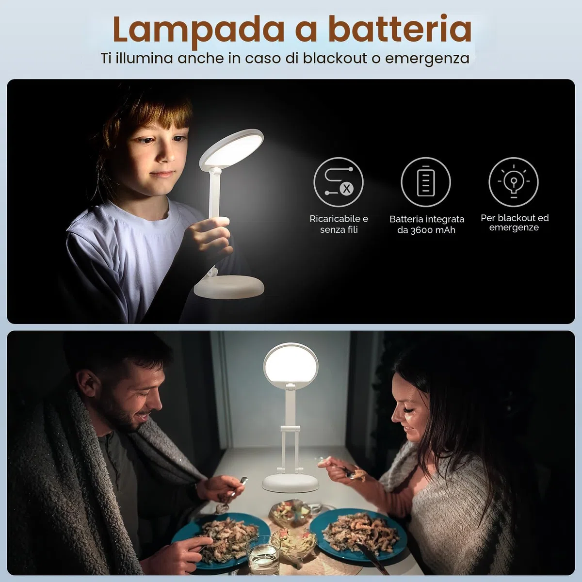 One Fire Lampada da Tavolo senza Fili, Ricaricabile con 3600mAH Batteria, Lampada da Comodino Portatile & 9 Luminosità Dimmerabile, Abat Jour da Comodino, Poldina Lampada, Lampada LED