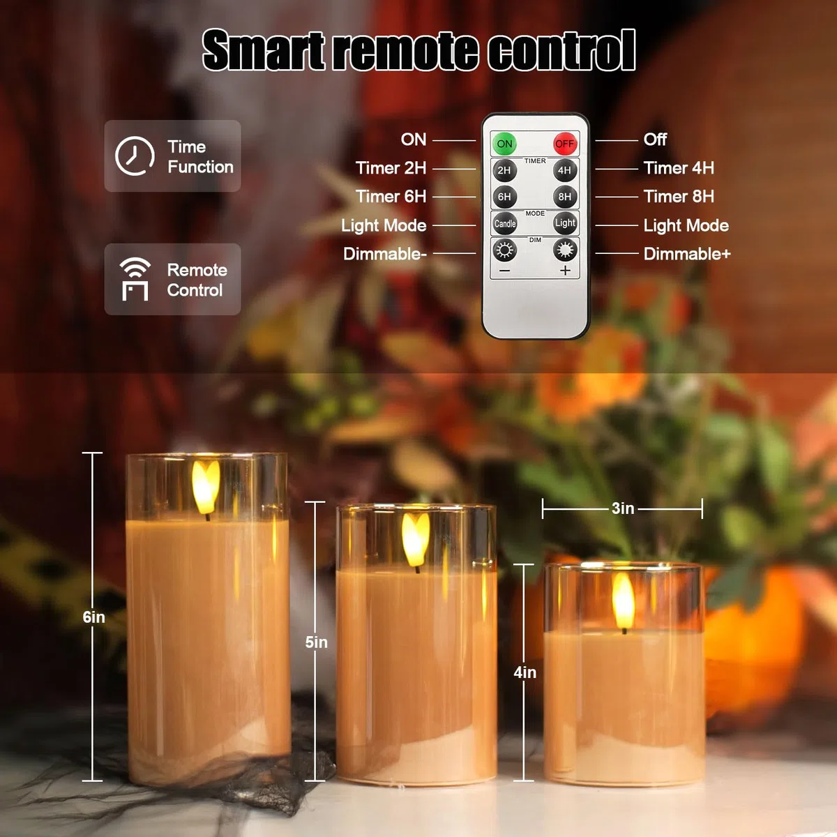 Candele LED, candele finte fiamma set 3 (10cm, 12.5cm, 15cm), fuoco finto, natale decorazioni, lanterne da interno da arredo, halloween decorazion, vetro d'oro