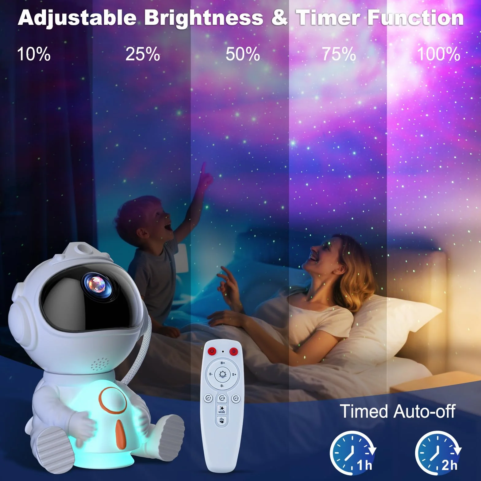 Proiettore Stelle Soffitto, LED Astronauta Proiettore Stelle Telecomando, 8 Modalità di Nebulosa & 5 Modalità di Luminosità e Velocità, Luce Notturna a Razzo, Lampada Proiettore Stelle Bambini Adult
