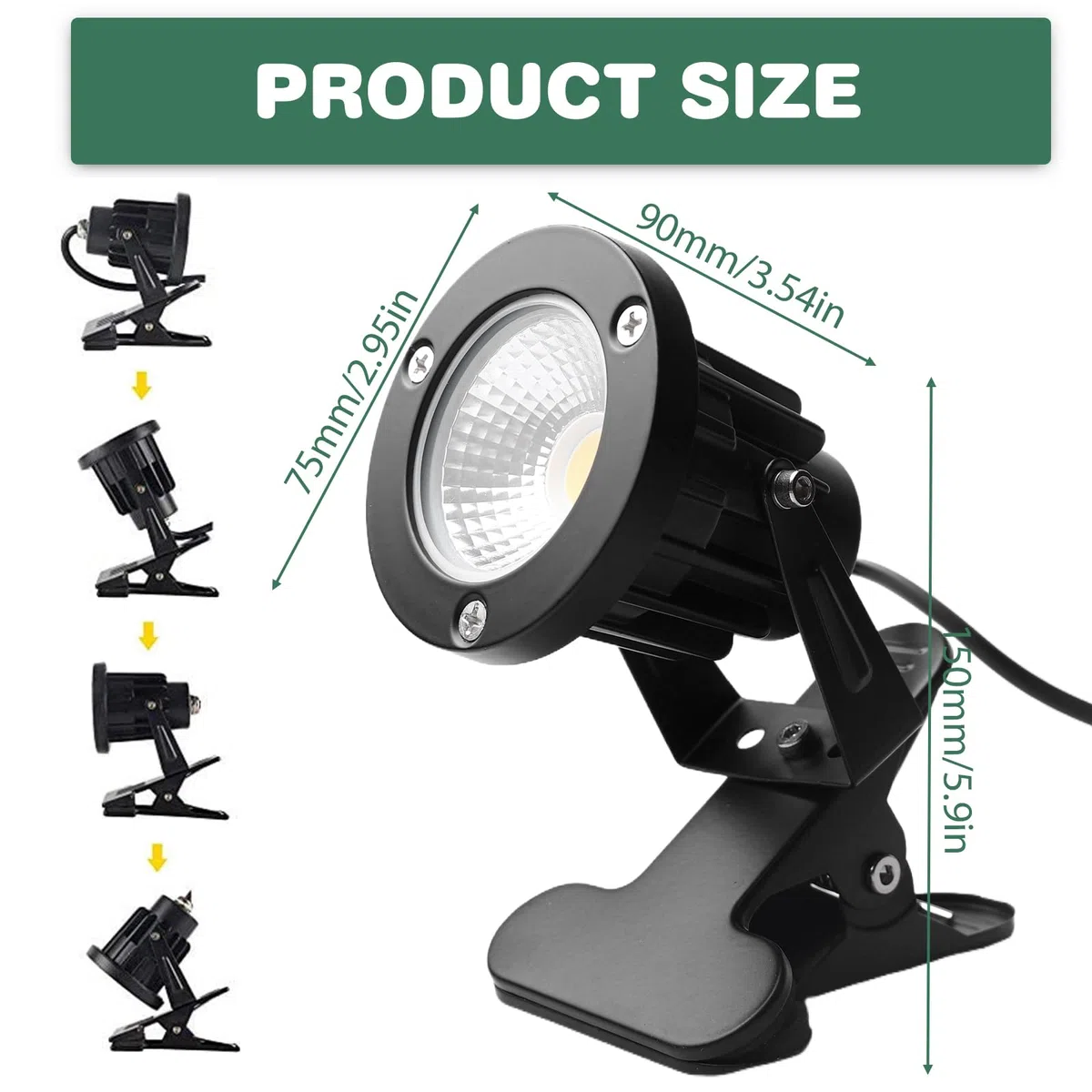 Faretto LED con Spina, Faretto LED da giardino 10W bianco caldo 3000K con clip e cavo da 1,8 m per piante, faretto da giardino impermeabile IP65, faretto da giardino per esterni, cortile e giardino