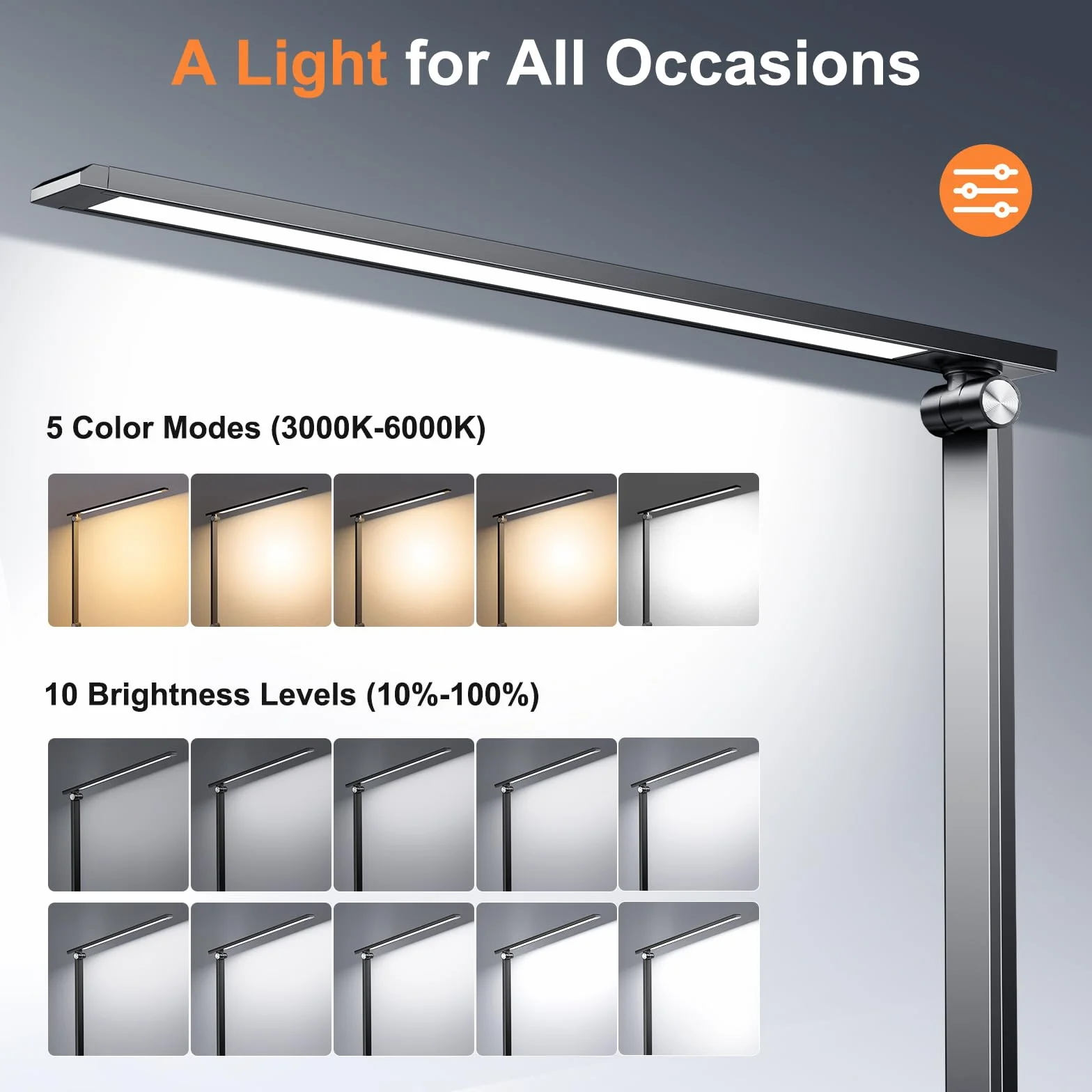 Lampada da Scrivania, Lampada da Tavolo, 5 Modalità di Luce x 10 Livelli di Luminosità, USB Lampada Scrivania, Timer 30/60min Lampada Led da Tavolo, Nero