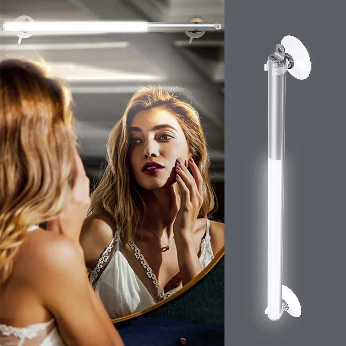 GAOUTO Lampada da trucco LED ricaricabile tramite USB, lampada a specchio LED dimmerabile, lampada a specchio moderna per bagno e toeletta