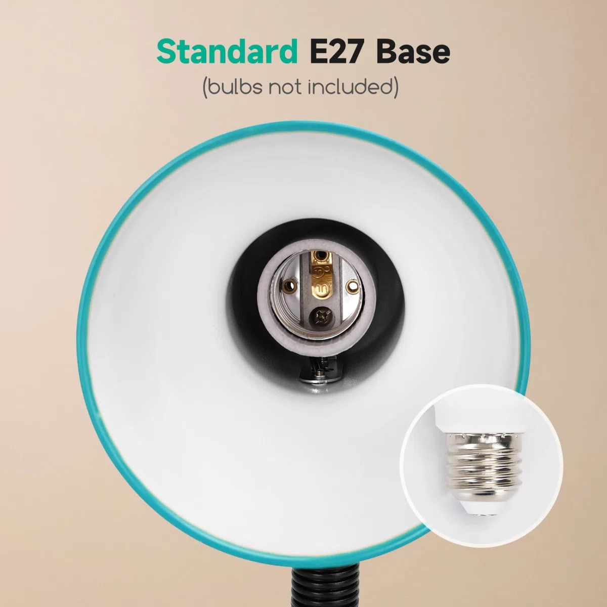 Aigostar Lampada da Scrivania Vintage, Lampada da Tavolo Compatibile con Lampadine LED Modello E27, Senza Lampadina, Max 240V, Ciano, per Adolescenti, Bambini, Ragazze, Leggere, Lavorare, Studiare