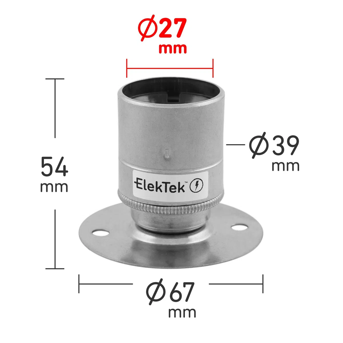 ElekTek ES Edison Vite E27 Portalampada a stecche fisse con gonna liscia Ideale per il montaggio su superficie piane, Lampadine con filamento vintage Bianco Brillante
