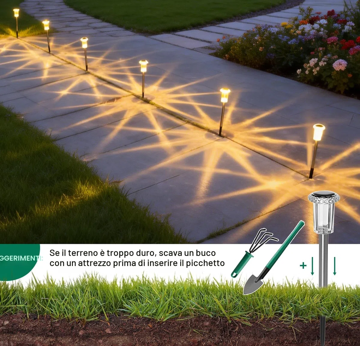 Aourow Lampade Solari da Giardino per Esterni, 6 Pezzi Lampade da Giardino a Luce Calda Solari, Lampade Solari LED Impermeabili per Giardino, Balcone, Terrazza, Prato, Vie, Cortile