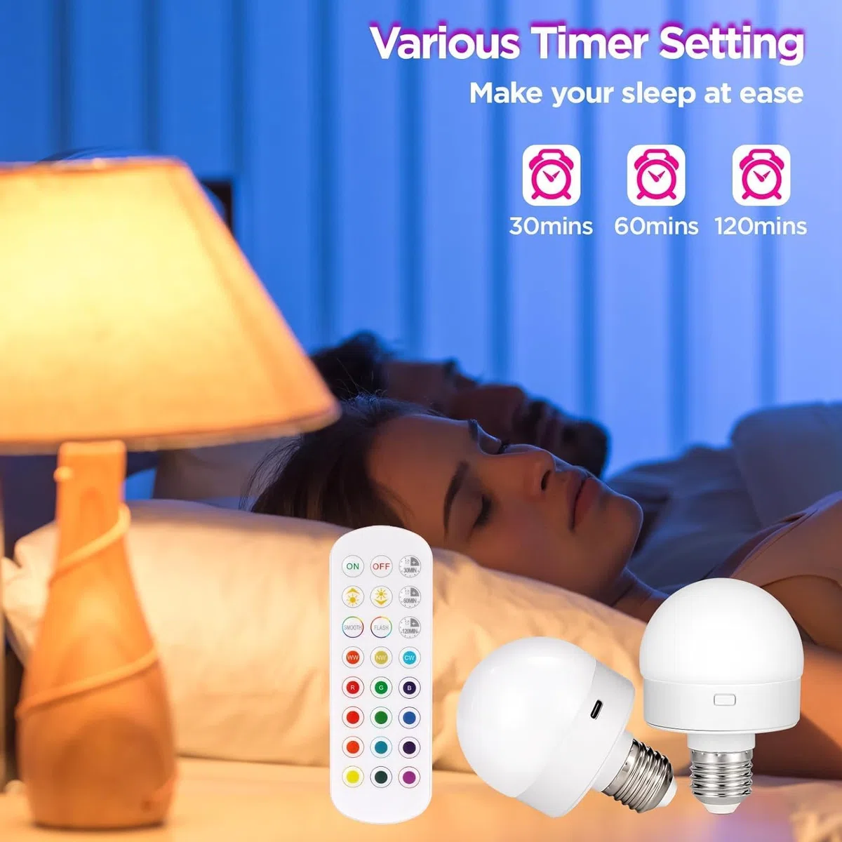 2 lampadine ricaricabili USB C con telecomando, lampadine a batteria da 3 W, 16 colori, dimmerabili, campeggio all'aperto, lampadina di emergenza con portalampada rimovibile E27