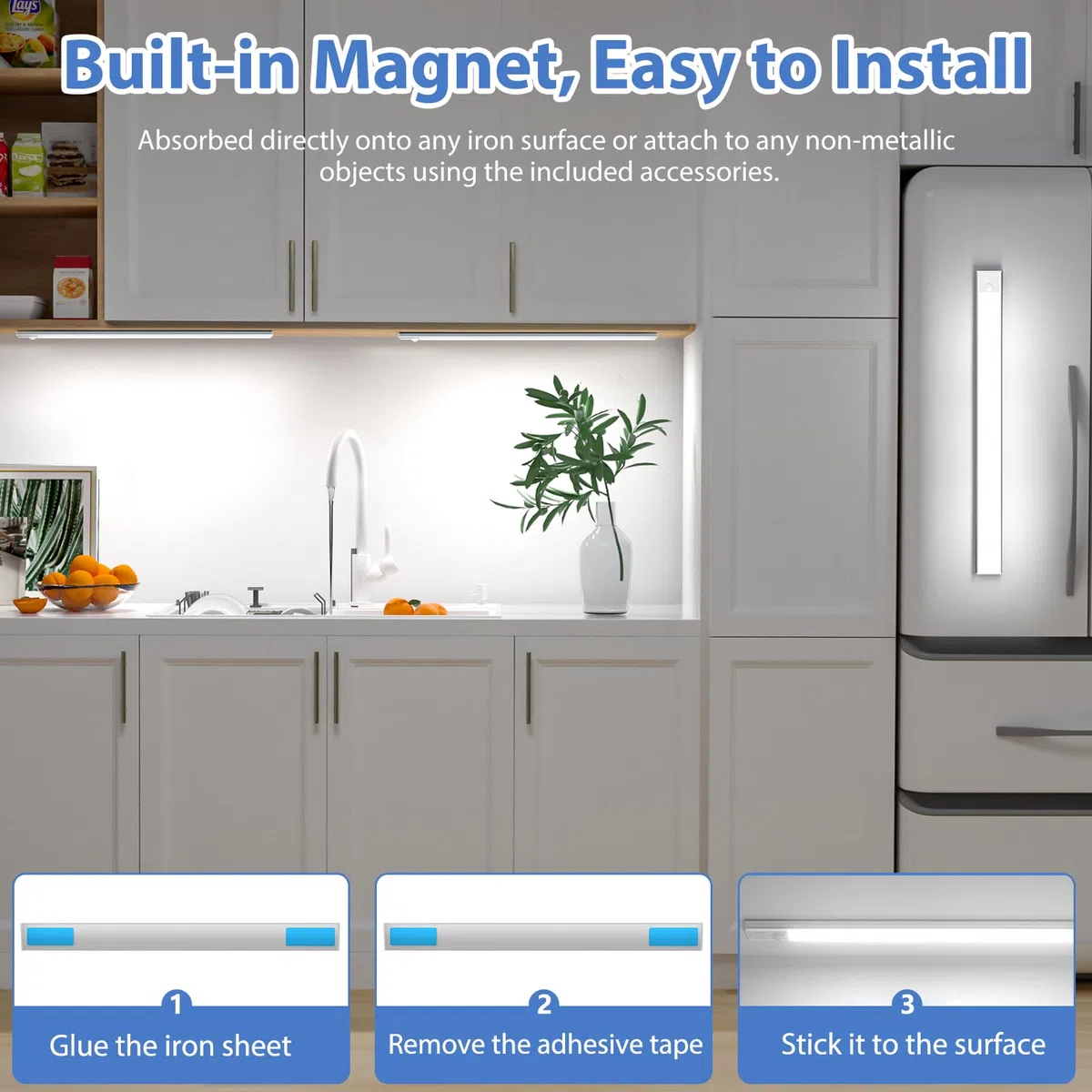 Luce Armadio LED, Armadio Led con Sensore di Movimento, USB Ricaricabile Magnetica Lampada, Dimmerabile Luce Led Sottopensile per Cucina Scale Corridoio Bagno Garage