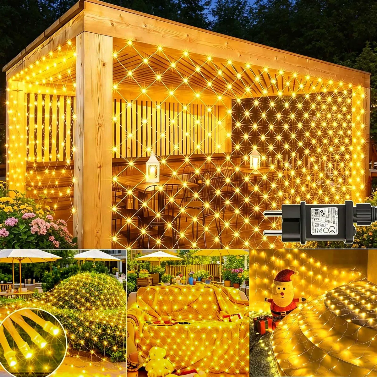 Joycome Rete Luminosa Natale Esterno 3x2M 200 LED Rete Luci con Spina, Timer, 8 Modalità Luci Albero di Natale Impermeabile Tenda Luminosa per Balcone Giardino Soffitto Terrazza - Bianco Caldo