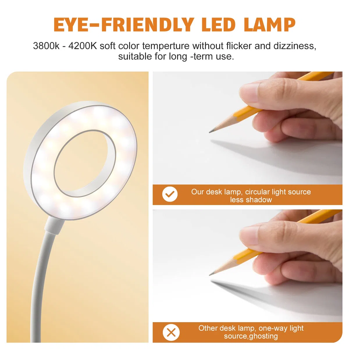Lampada da Scrivania LED, Lampada da Tavolo con Occhi-Cura, Lampada da Lettura Dimmerabile con 3 Modalità di Illuminazione, Lampada Scrivania Ricaricabile Girevole con Portapenne