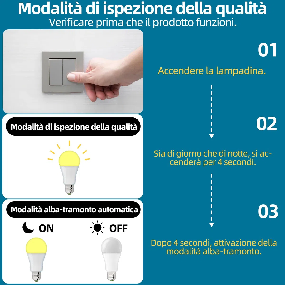 Lampadina LED E27 luce Calda con Sensore Crepuscolare, Bianca Calda 2700K 10W(70W Equivalent), 900 Lumen, Non-Dimmable, On/Off Automatica Lampadine LED per Portico, Garages, Giardino(4 Pezzi)
